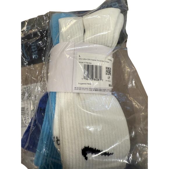 NEW Nike Dri-FIT Everyday Plus Cushion Crew Socks 3 Pack Blue Size L SX6888-963 - Picture 6 of 8
